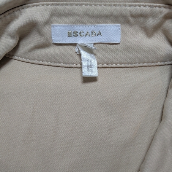 Escada Cream Fitted Belted Short Sleeve Button-Up Midi Shirt Dress Utility - Picture 9 of 11